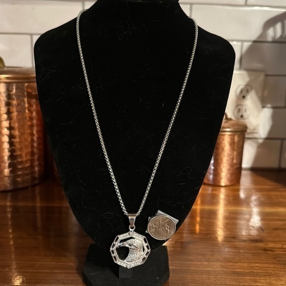 Stainless steel necklace with box chain. 22 inch chain. Quarter for size ref - Picture 1 of 4